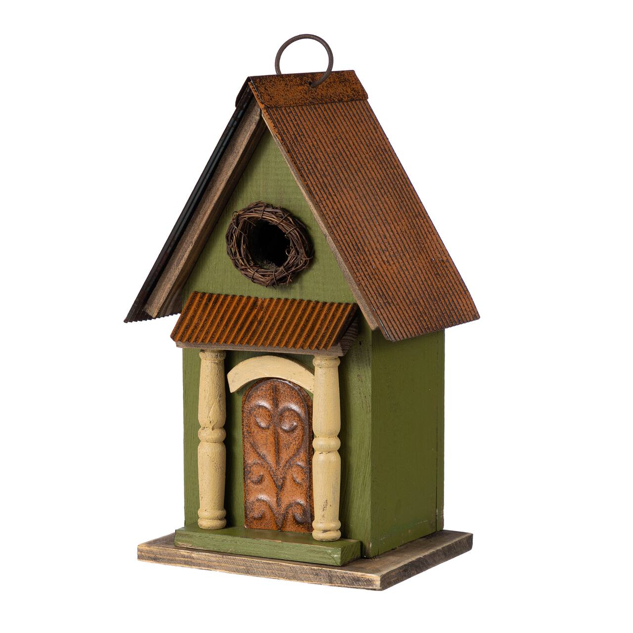 Glitzhome® 11.25" Vintage Green Distressed Wood Decorative Garden Birdhouse